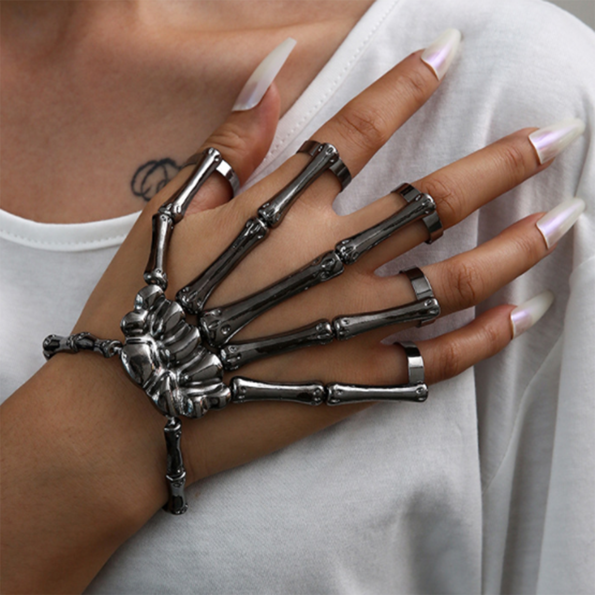 Punk Wristband Skull Fingers Metal Skeleton Hand Bracelet