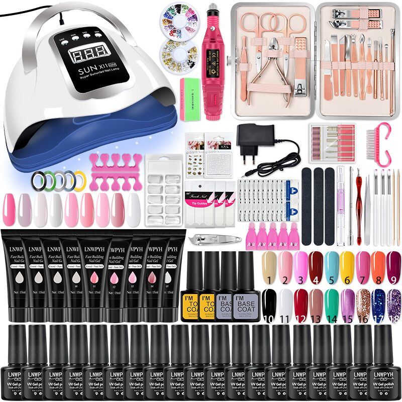 Manicure Set Poly Nail Gel Kit Professional Nail Set With Nail Lamp Acrylic Extension Gel Nail Polish All For Nail Gel Tools Kit