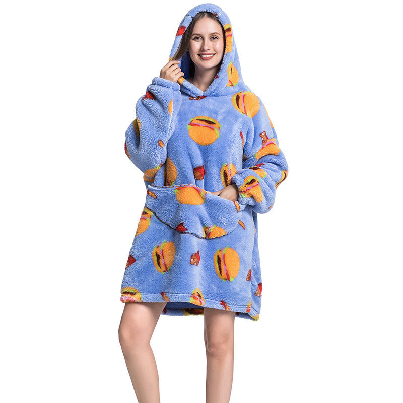 Adult Hooded Animal Nightgown Flannel Blanket Women Fleece Warm Pajamas Pullover Sweater Soft Comfortable Spring Autumn Winter