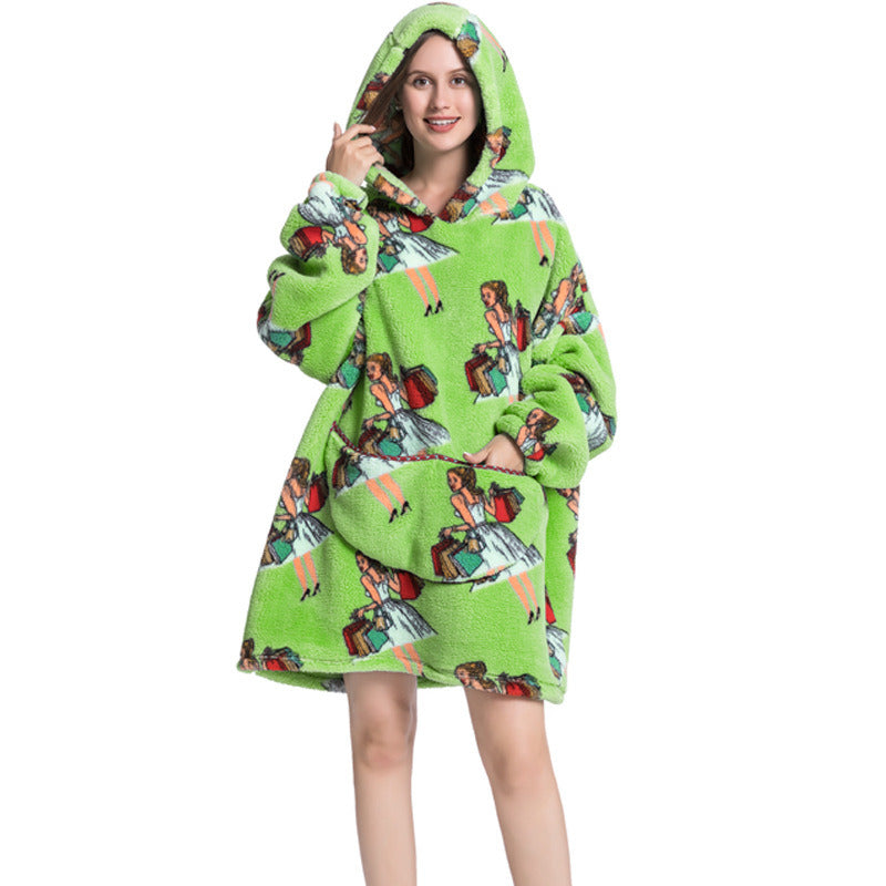 Adult Hooded Animal Nightgown Flannel Blanket Women Fleece Warm Pajamas Pullover Sweater Soft Comfortable Spring Autumn Winter