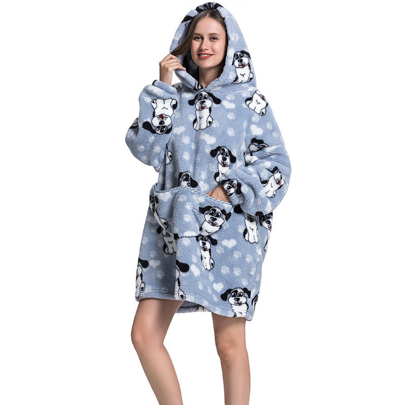 Adult Hooded Animal Nightgown Flannel Blanket Women Fleece Warm Pajamas Pullover Sweater Soft Comfortable Spring Autumn Winter