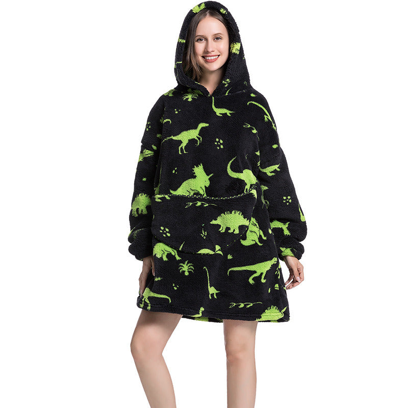 Adult Hooded Animal Nightgown Flannel Blanket Women Fleece Warm Pajamas Pullover Sweater Soft Comfortable Spring Autumn Winter