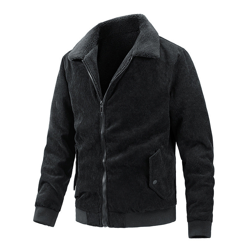 Winter New Men's Corduroy Plush Thick Reversible Jackets Vintage Outdoor Casual Fleece Warm Coat Lapel Fashion Trend Retro Brown