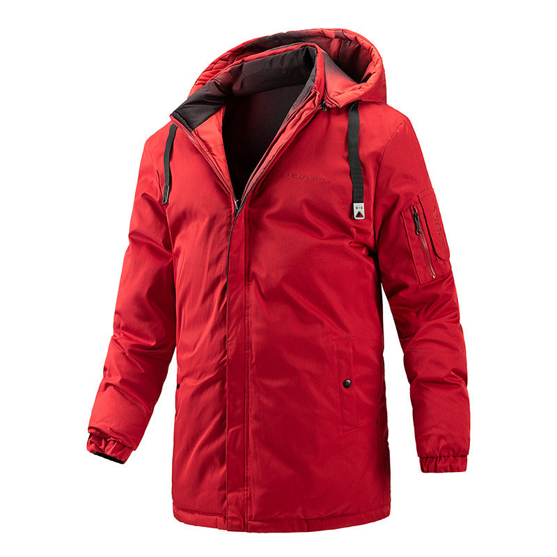 Quilted Jacket Mid-length Men Thick Coat Reversible Clothe Removable Hood Casual Cozy Fashion Trendy Street Spring Autumn Winter