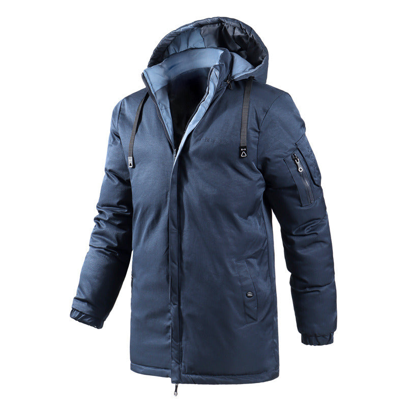 Quilted Jacket Mid-length Men Thick Coat Reversible Clothe Removable Hood Casual Cozy Fashion Trendy Street Spring Autumn Winter