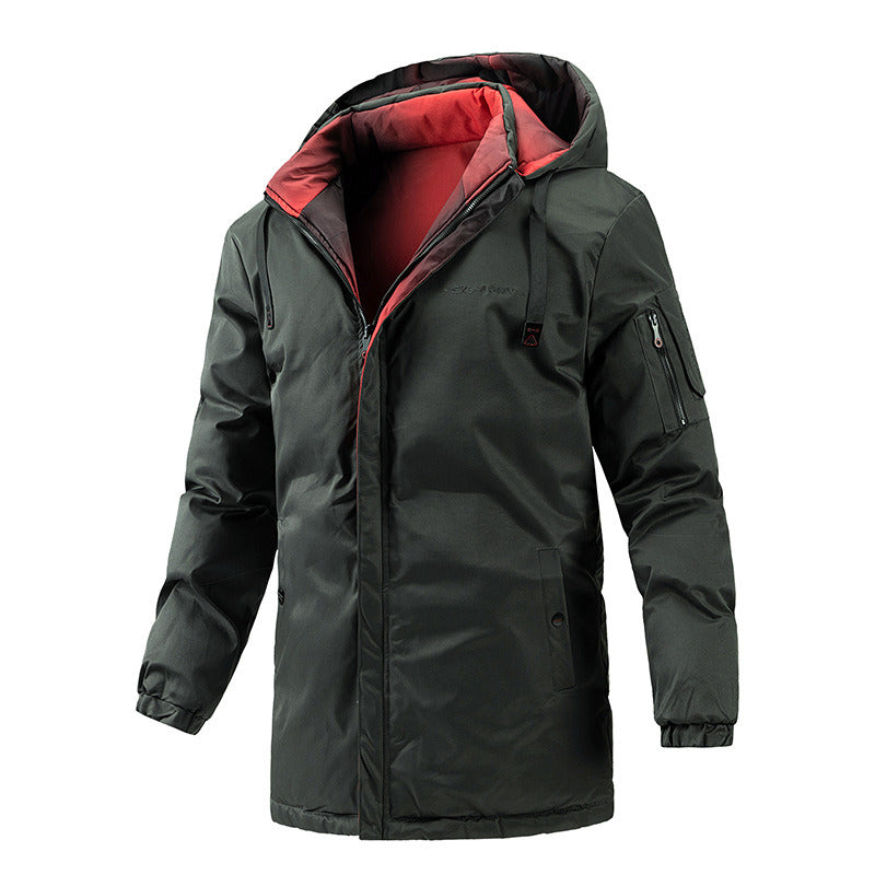 Quilted Jacket Mid-length Men Thick Coat Reversible Clothe Removable Hood Casual Cozy Fashion Trendy Street Spring Autumn Winter
