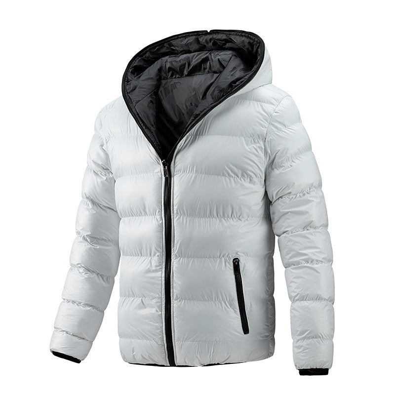 Men's Winter Quilted Jacket Hooded Thick Double Sided Coat High Quality Smooth Shiny Zipper Casual Sport Business Fashion Trend