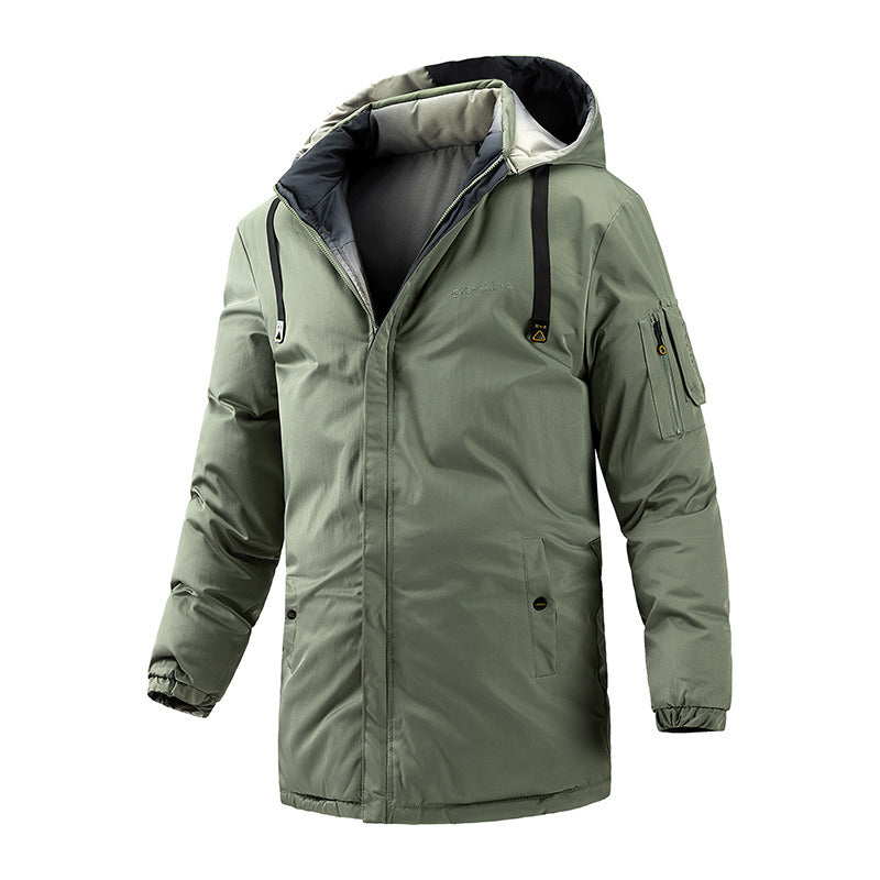 Quilted Jacket Mid-length Men Thick Coat Reversible Clothe Removable Hood Casual Cozy Fashion Trendy Street Spring Autumn Winter