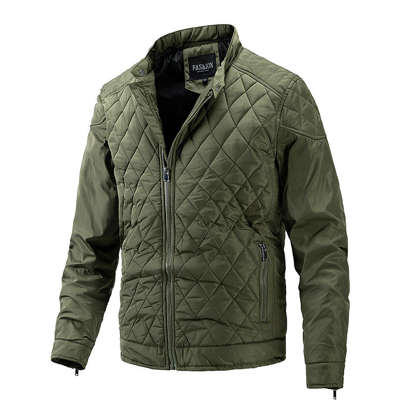 Men's Light Thin Quilted Jackets Vintage Casual Diamond Plaid Stand Collar Coats Regular Fit Fashion Trend Autumn Winter Spring