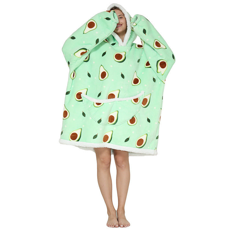 Adult Hooded Animal Fleece Warm Pajamas Flannel Blanket Nightgown Women Pullover Sweater Soft Comfortable Spring Autumn Winter