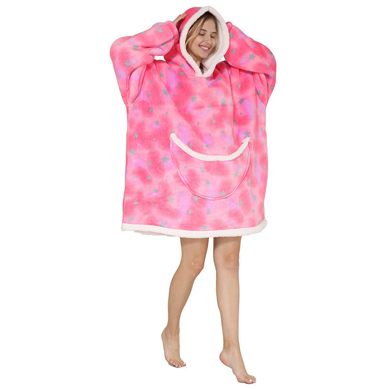 Adult Hooded Animal Fleece Warm Pajamas Flannel Blanket Nightgown Women Pullover Sweater Soft Comfortable Spring Autumn Winter