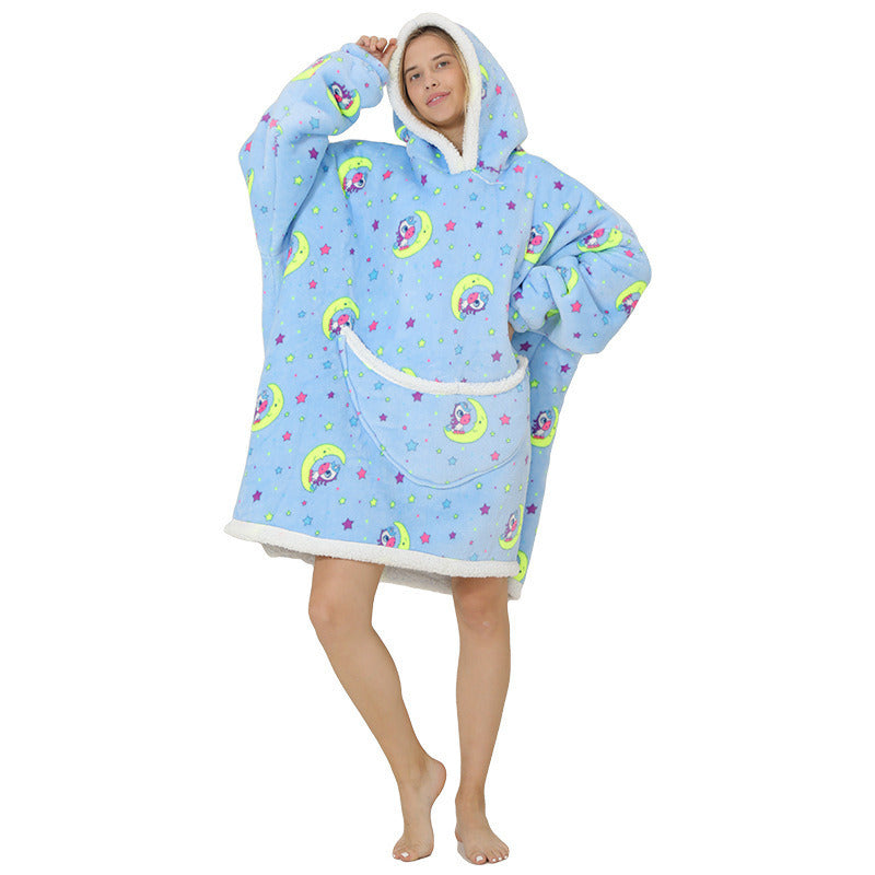 Adult Hooded Animal Fleece Warm Pajamas Flannel Blanket Nightgown Women Pullover Sweater Soft Comfortable Spring Autumn Winter