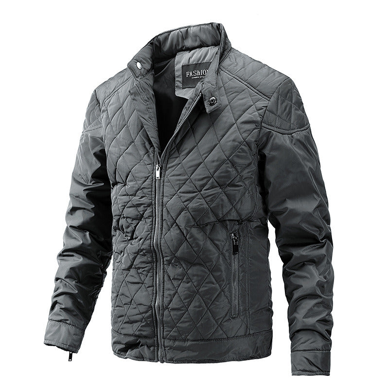Men's Light Thin Quilted Jackets Vintage Casual Diamond Plaid Stand Collar Coats Regular Fit Fashion Trend Autumn Winter Spring