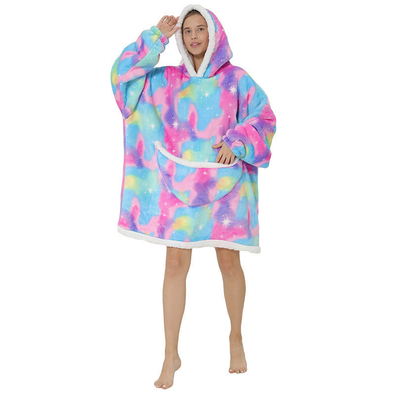 Adult Hooded Animal Fleece Warm Pajamas Flannel Blanket Nightgown Women Pullover Sweater Soft Comfortable Spring Autumn Winter