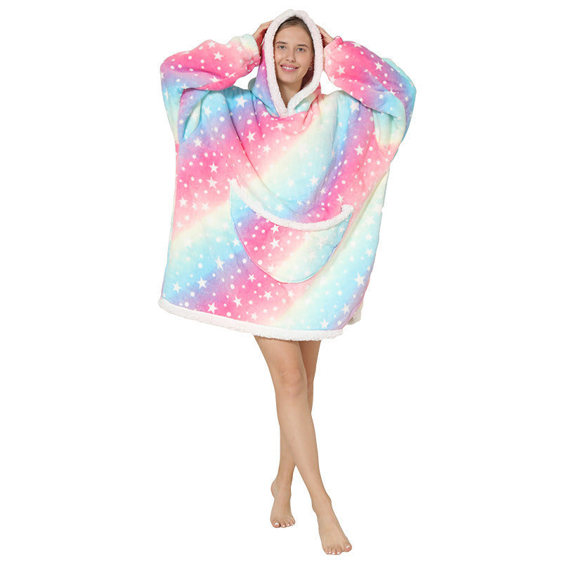 Adult Hooded Animal Fleece Warm Pajamas Flannel Blanket Nightgown Women Pullover Sweater Soft Comfortable Spring Autumn Winter