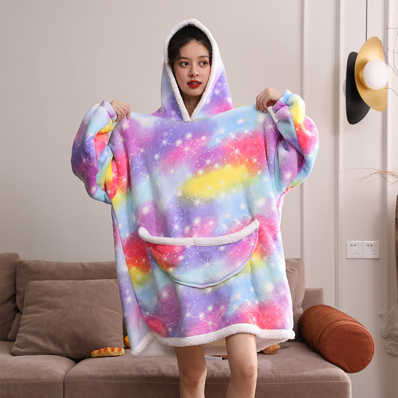 Adult Hooded Animal Fleece Warm Pajamas Flannel Blanket Nightgown Women Pullover Sweater Soft Comfortable Spring Autumn Winter