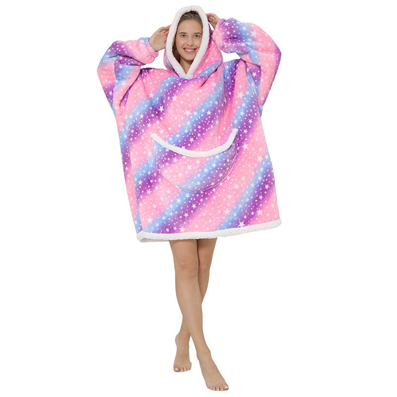 Adult Hooded Animal Fleece Warm Pajamas Flannel Blanket Nightgown Women Pullover Sweater Soft Comfortable Spring Autumn Winter