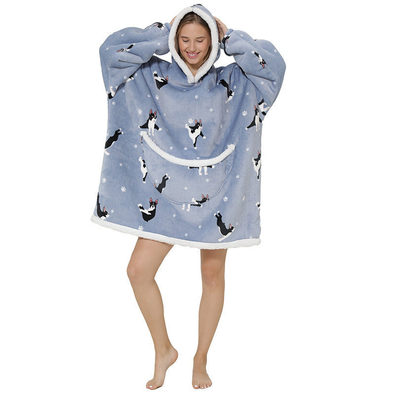 Adult Hooded Animal Fleece Warm Pajamas Flannel Blanket Nightgown Women Pullover Sweater Soft Comfortable Spring Autumn Winter