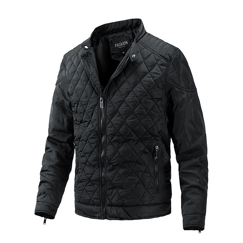 Men's Light Thin Quilted Jackets Vintage Casual Diamond Plaid Stand Collar Coats Regular Fit Fashion Trend Autumn Winter Spring