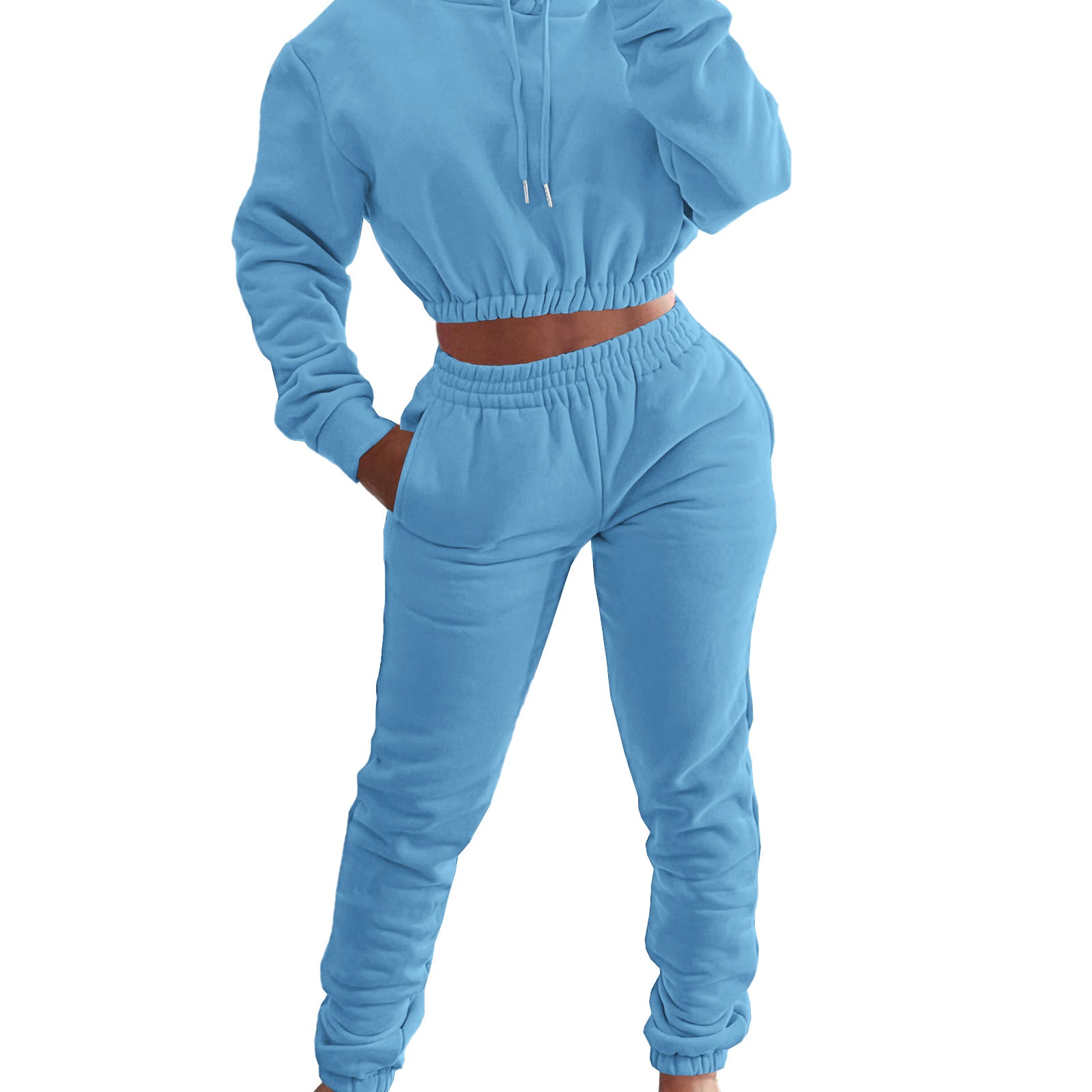 Velvet Thicken Sports Hoodie Jogging Pants Two Piece Winter Set For Women