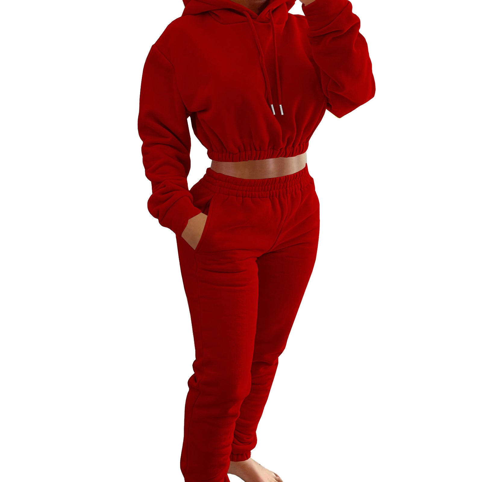 Velvet Thicken Sports Hoodie Jogging Pants Two Piece Winter Set For Women