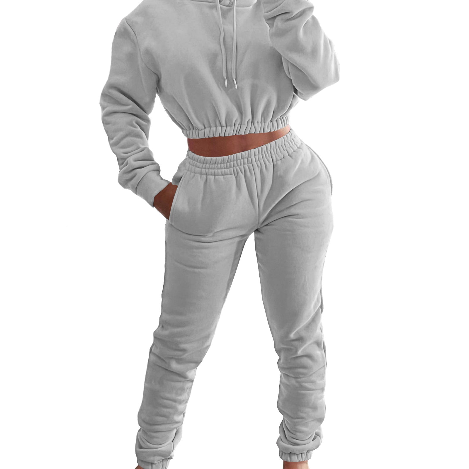 Velvet Thicken Sports Hoodie Jogging Pants Two Piece Winter Set For Women