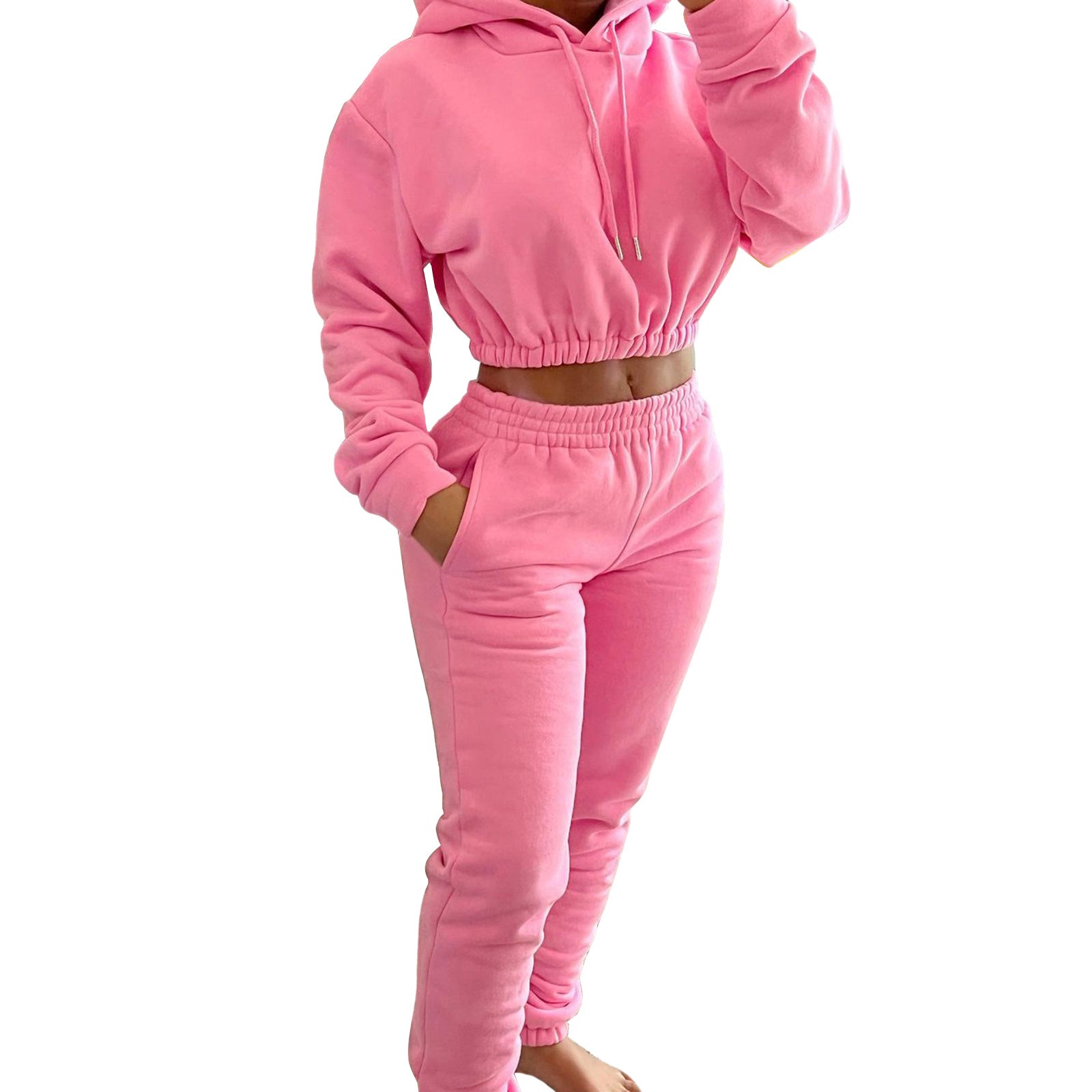 Velvet Thicken Sports Hoodie Jogging Pants Two Piece Winter Set For Women