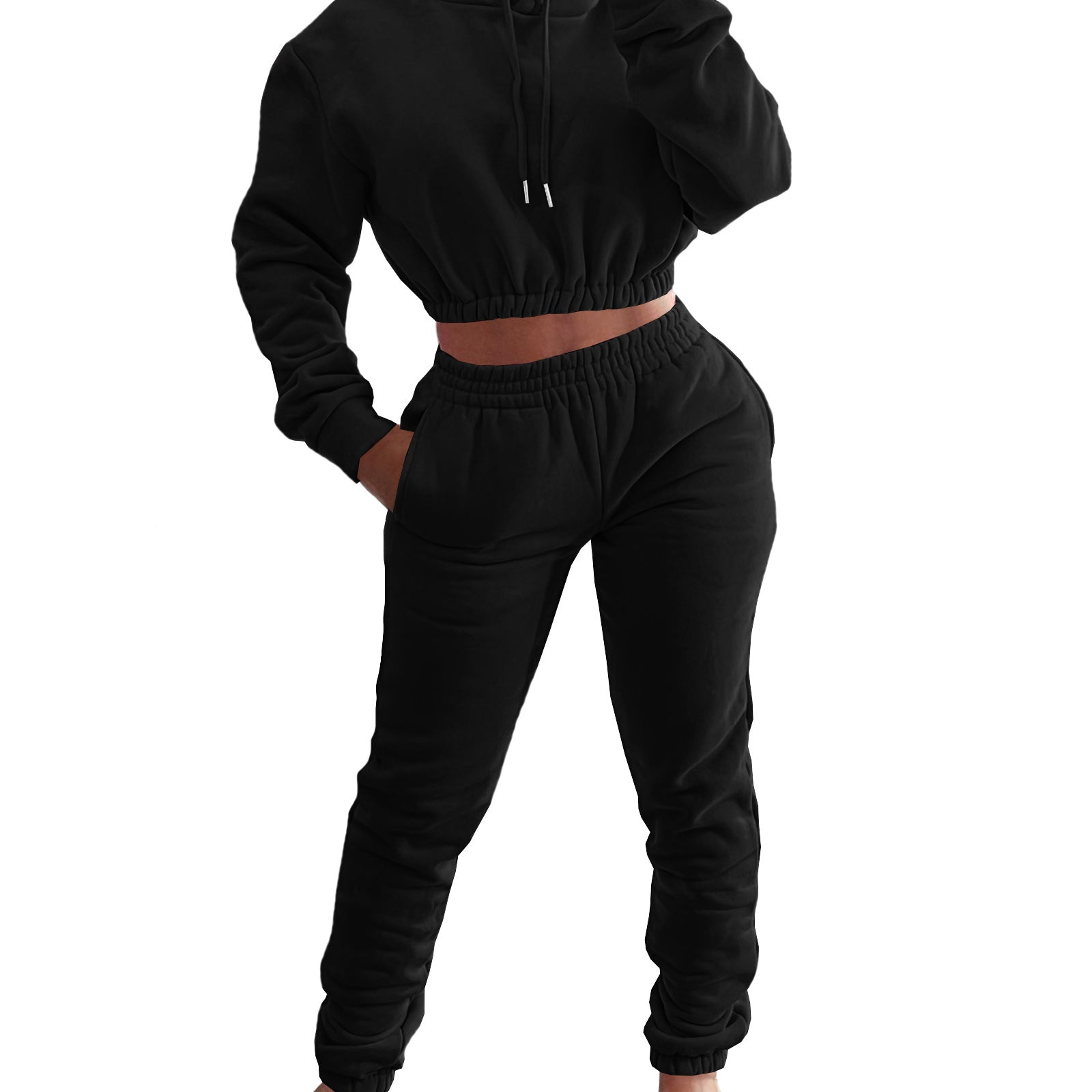 Velvet Thicken Sports Hoodie Jogging Pants Two Piece Winter Set For Women