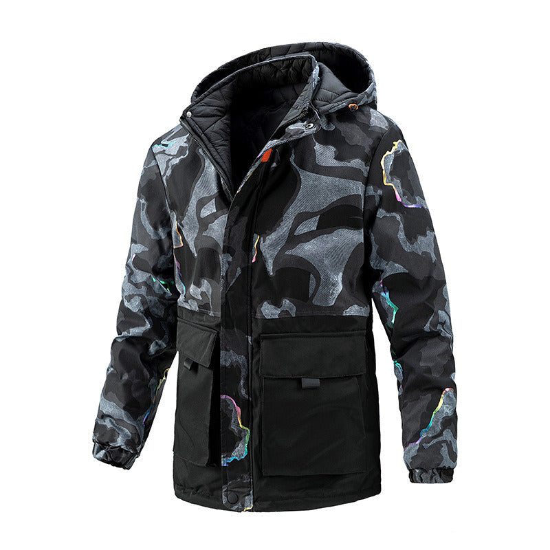 Quilted Jacket Mid-length Men Removable Hood Thick Coat Reversible Clothe Casual Cozy Fashion Trendy Street Spring Autumn Winter