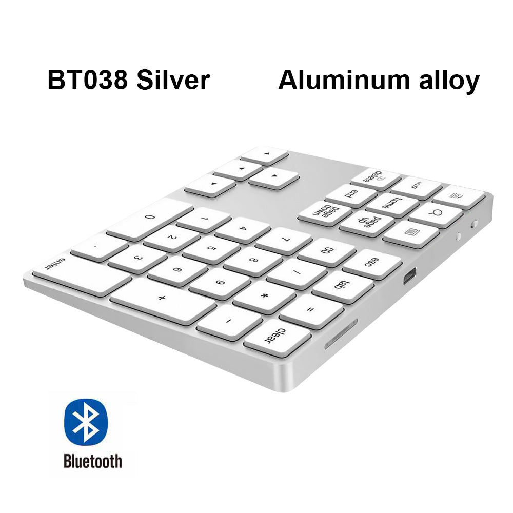 Aluminum Alloy Bluetooth Wireless Numeric Keypad with USB HUB Digital Input Function for Windows; Mac OS; Android laptop PC