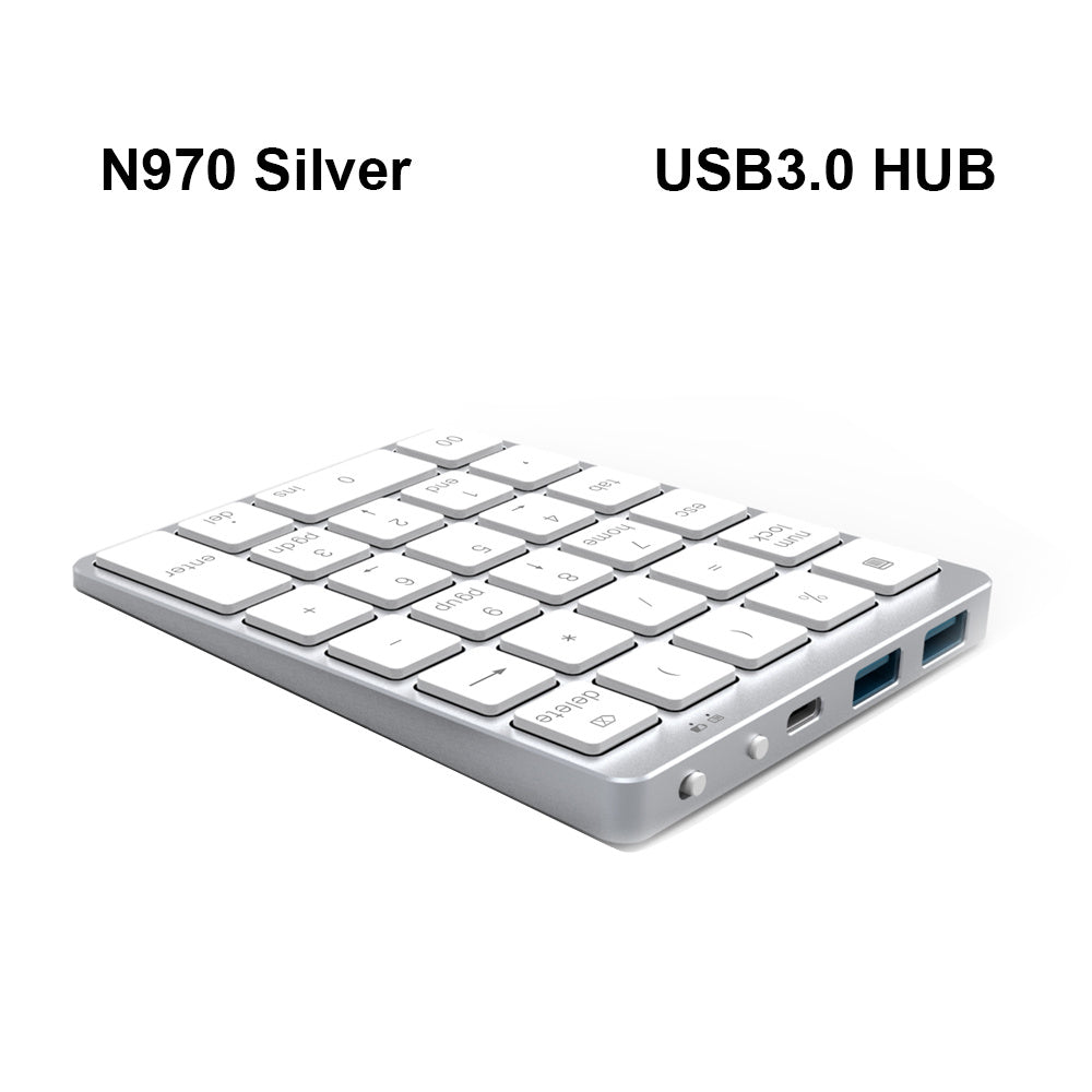 Aluminum Alloy 28 Keys Bluetooth Wireless Numeric Keypad with USB HUB More Function Keys Mini Numpad for Accounting tasks