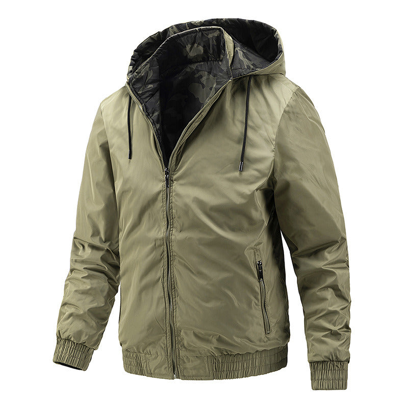 2022 New High Quality Men's Casual Hooded Reversible Clothe Vintage Fashion Trend Leisure Camoufla Coat Zip Pocket Spring Autumn