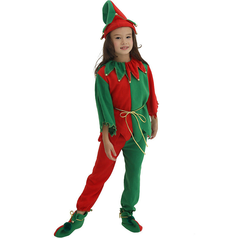 Christmas Elf Parent-child Costume Spirit 7-piece Set Hat Shoes Belt Tops Pants Party Activity Stage Performance Cosplay Holidy