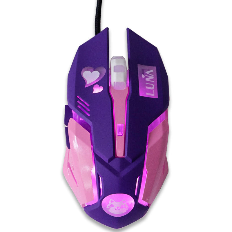 USB Wired Gaming Mouse Pink Computer Professional E-sports Mouse 2400 DPI Colorful Backlit Silent Mouse for Lol Data Laptop Pc