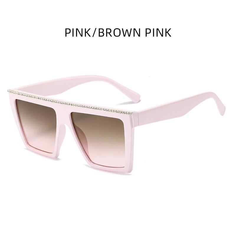 Women Sunglasses Fashion Square Sunglass One Piece Big Frame Rhinestones Sun Glasses Retro UV400 Gradients Shades Eyewear