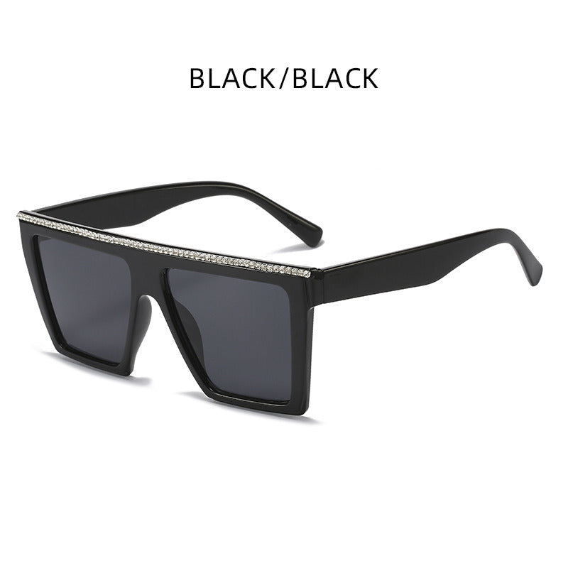 Women Sunglasses Fashion Square Sunglass One Piece Big Frame Rhinestones Sun Glasses Retro UV400 Gradients Shades Eyewear