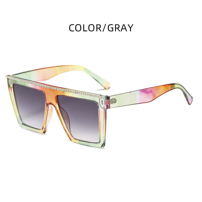 Women Sunglasses Fashion Square Sunglass One Piece Big Frame Rhinestones Sun Glasses Retro UV400 Gradients Shades Eyewear