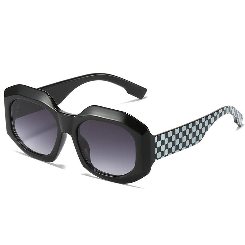 Women Sunglasses Fashion Suqare Sunglass Plaid Pattern Irregular Sun Glasses Retro Fmale UV400 Gradients Shades Eyewear