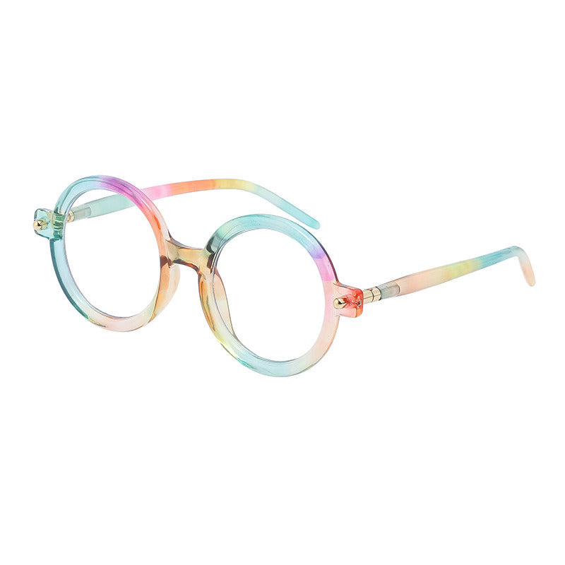 Fashion Women Round Sunglasses Shades UV400 Vintage Rainbow Frame Eyewear Men Clear Lens Anti-blue Light Eyewear Optical Frame