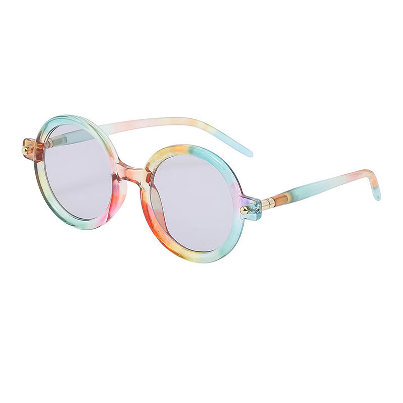 Fashion Women Round Sunglasses Shades UV400 Vintage Rainbow Frame Eyewear Men Clear Lens Anti-blue Light Eyewear Optical Frame