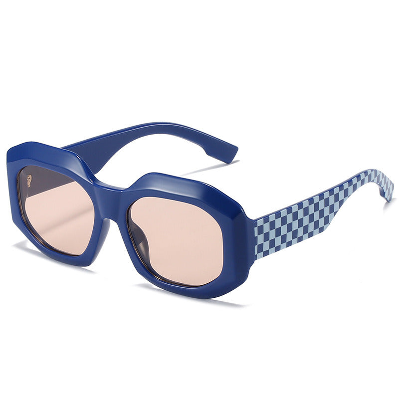 Women Sunglasses Fashion Suqare Sunglass Plaid Pattern Irregular Sun Glasses Retro Fmale UV400 Gradients Shades Eyewear