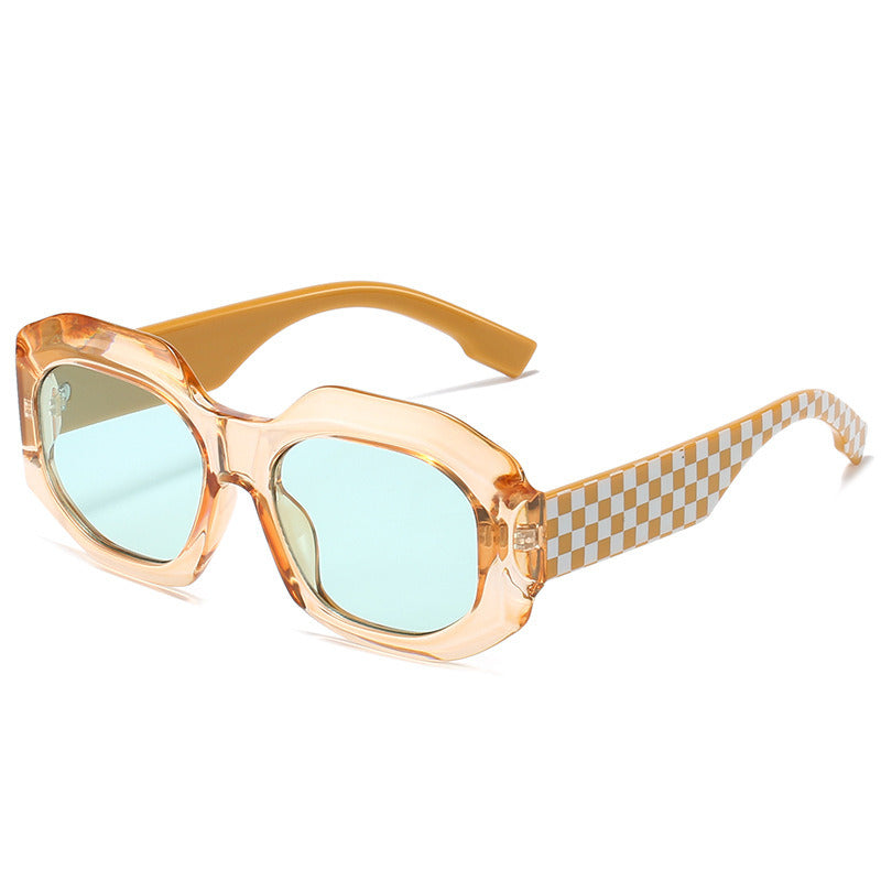 Women Sunglasses Fashion Suqare Sunglass Plaid Pattern Irregular Sun Glasses Retro Fmale UV400 Gradients Shades Eyewear