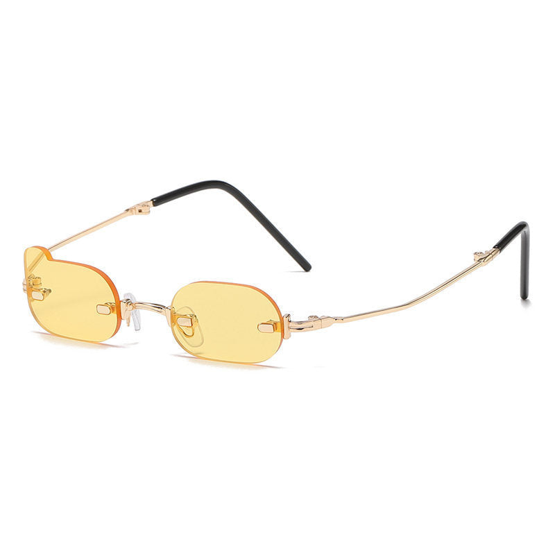 Women Sunglasses Fashion Rimless Sunglass Personality Small Frame Sun Glasses Retro Men Foldable UV400 Yellow Shades Eyewear