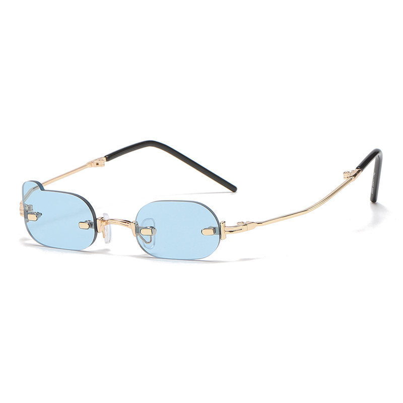 Women Sunglasses Fashion Rimless Sunglass Personality Small Frame Sun Glasses Retro Men Foldable UV400 Yellow Shades Eyewear