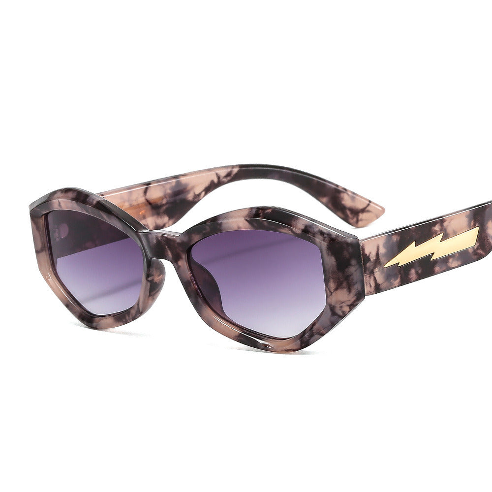 Women Sunglasses Fashion Rectangle Sunglass Irregular Metal Lightning Sun Glasses Retro UV400 Gradients Shades Eyewear