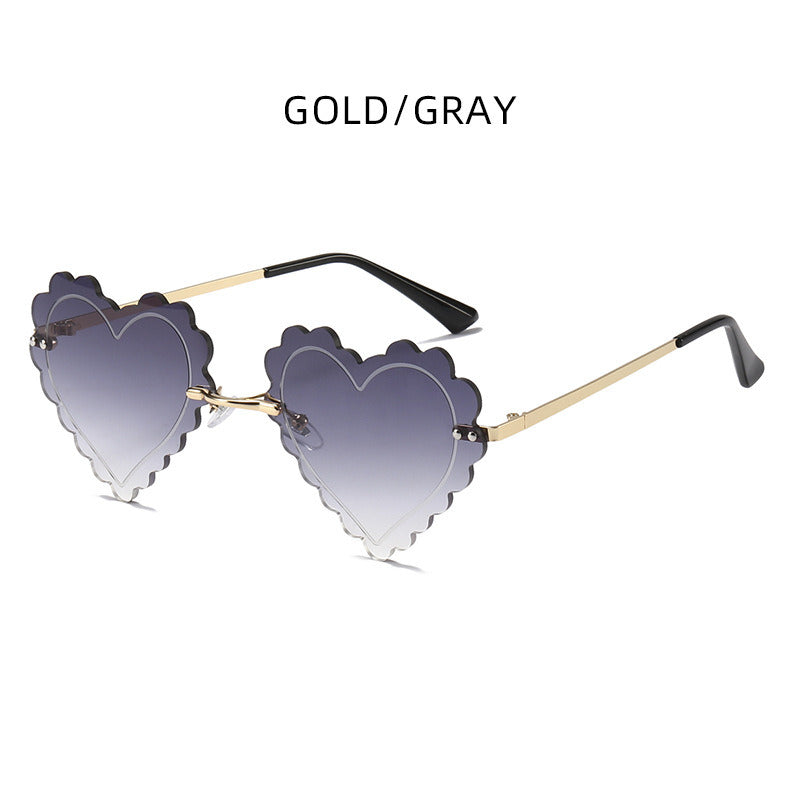 Women Sunglasses Fashion Heart Shape Sunglass Rimless Ocean Lens Sun Glasses Retro UV400 Gradients Gray Shades Eyewear