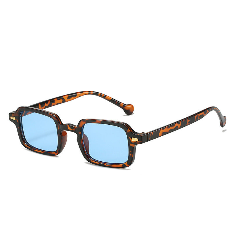 Fashion Square Sunglasses Women Retro Rivets Decoration Gradient Shades UV400 Men Leopard Blue ,Luxury Design Sun Glasses