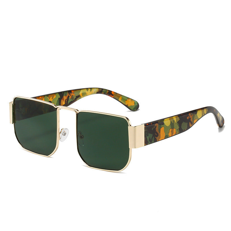 Square Sunglasses Fashion Women Sunglass Mental Oversized Sun Glasses Retro Men UV400 Dark Green Shades Driving Eyewear