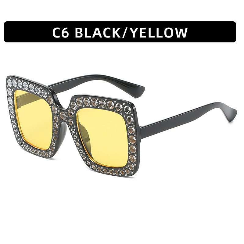 Women Sunglasses Fashion Square Sunglass Mosaic Star Diamond Decoration Sun Glasses Retro UV400 Gradients Gray Shades Eyewear