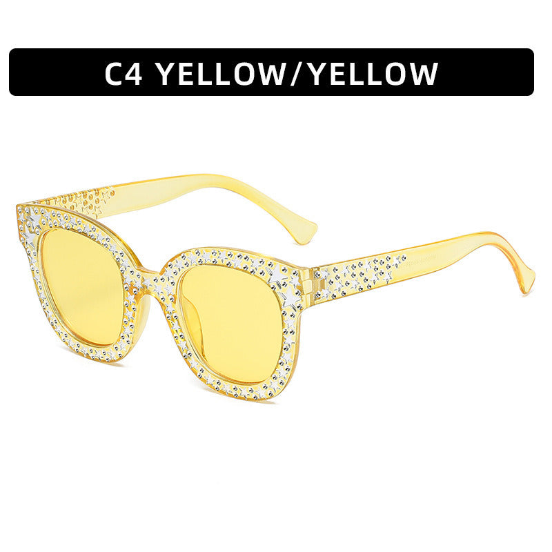 Women Sunglasses Fashion Square Sunglass Mosaic Star Diamond Decoration Sun Glasses Retro UV400 Gradients Gray Shades Eyewear